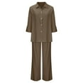thumbnail image 5 of dazeni Oversized Linen Sets for Women 2 Piece 2 Piece Outfits Button Down Long Sleeve Shirts & Wide Leg Trousers Loose Dressy Cotton Linen Lounge Sets Outfits with Pockets, 5 of 6