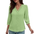 thumbnail image 4 of Ashirexll Ladies Tops and Blouses, Shirts for Women Trendy, Fashion Women's V-Neck 3/4 Sleeve Casual T-shirt Solid Color Fall Tops, 4 of 4