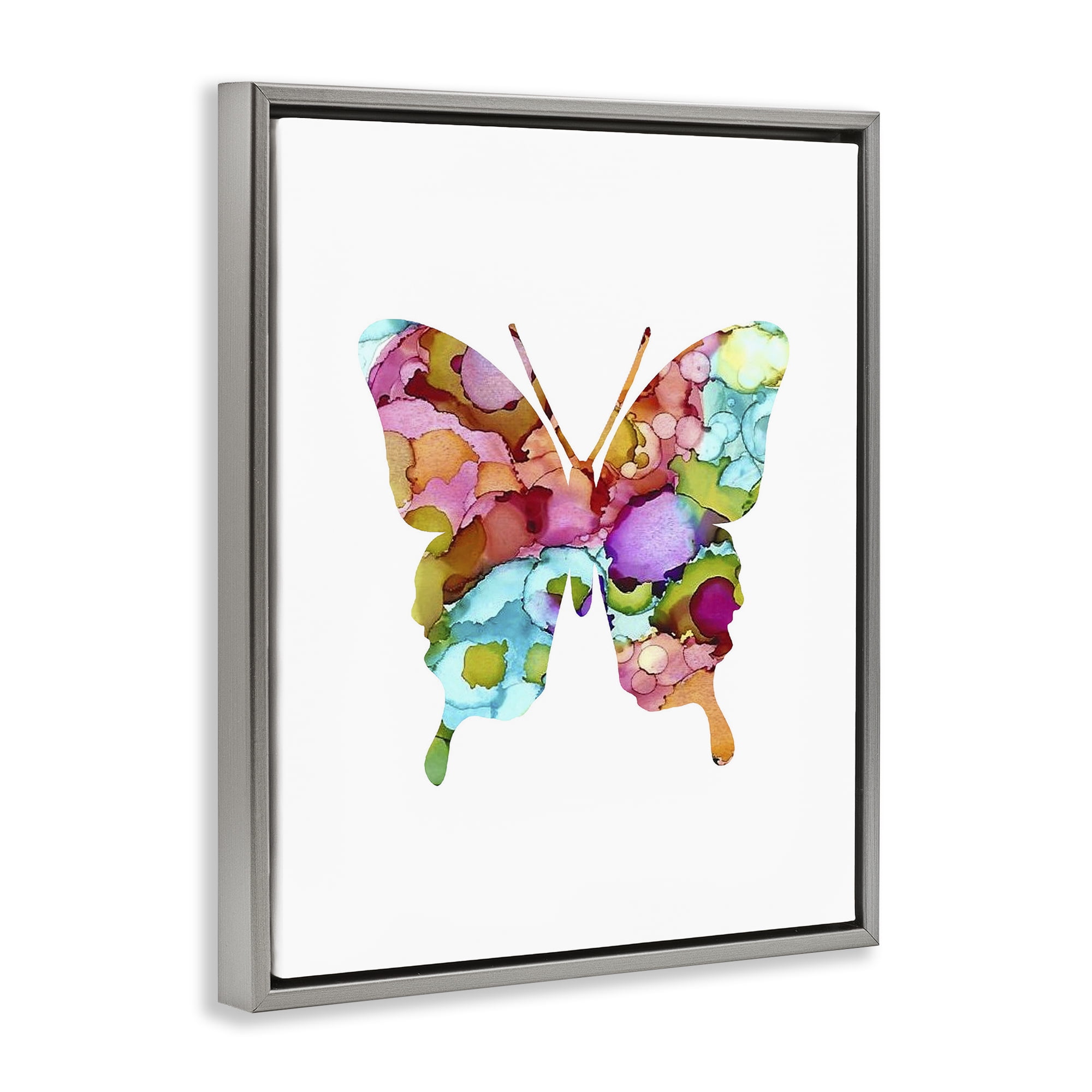 Stupell Industries Bold Patterned Butterfly Animals Painting Gray Floater Framed Canvas Art Print Wall Art, 17 x 21