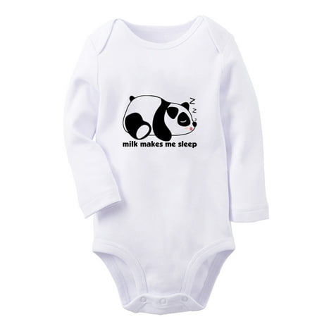 

iDzn® Milk Makes Me Sleep Funny Rompers Newborn Baby Unisex Bodysuits Infant Animal Panda Graphic Jumpsuits Toddler Kids Long Sleeve Oufits (White 0-6 Months)