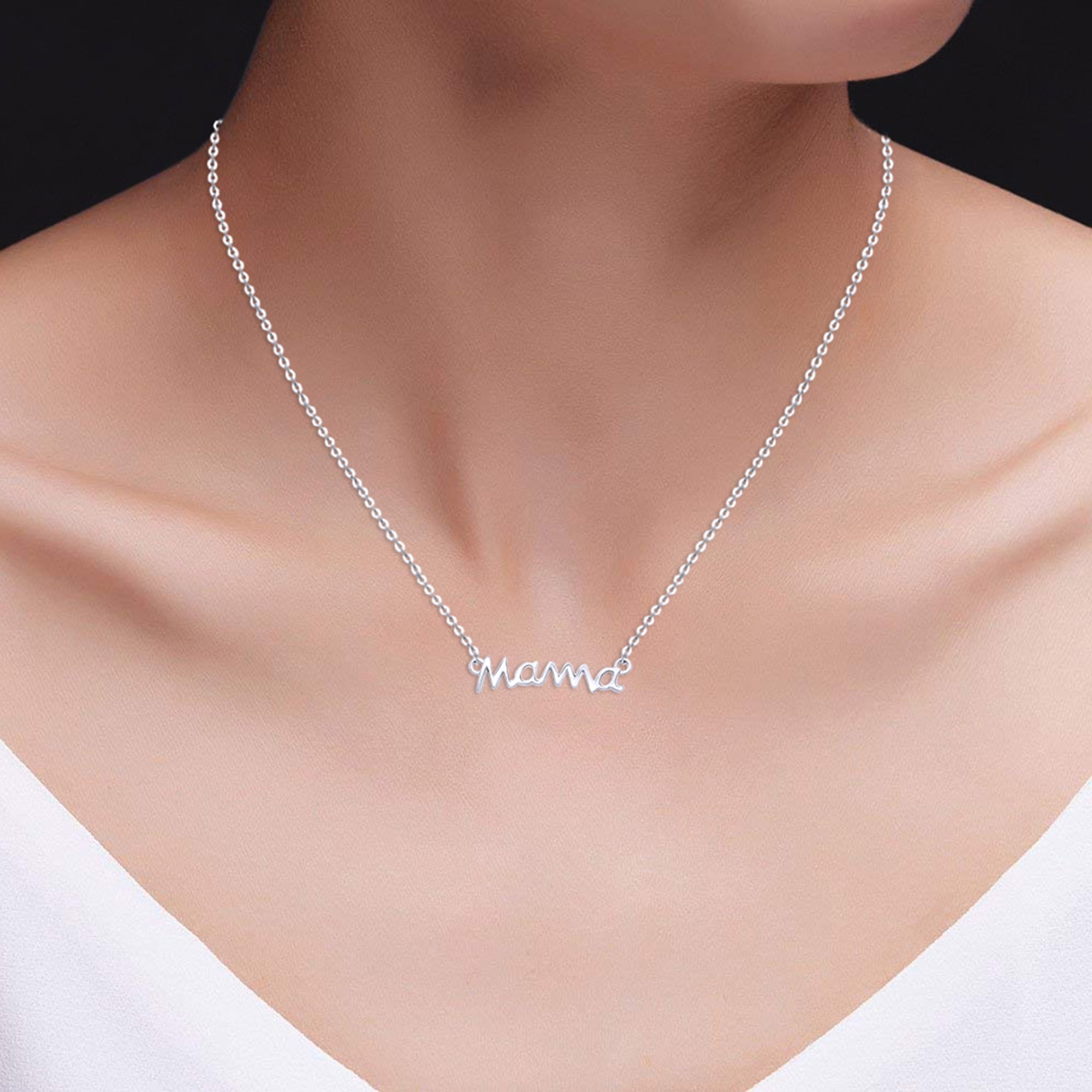 AFFY Mother's Day Jewelry Gifts Mama Pendant Necklace In 14k White Gold Over Sterling Silver