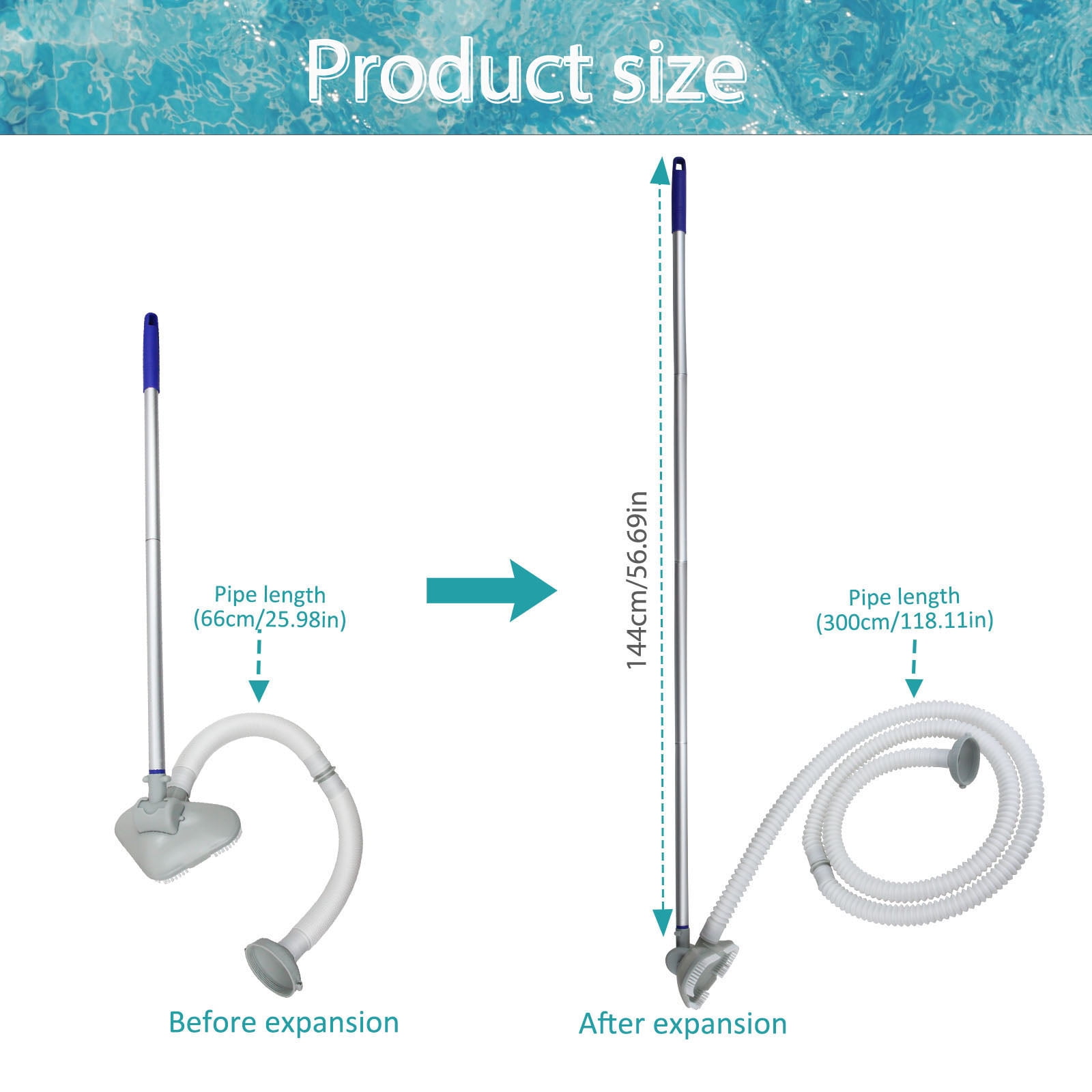 Portable Pool Vacuum Cleaner Kit Above Ground Pool Cleaning Accessories Set with Hose, Vacuum Head & Telescopic Pole, Handheld Pool Filter Vacuum for Clean Water