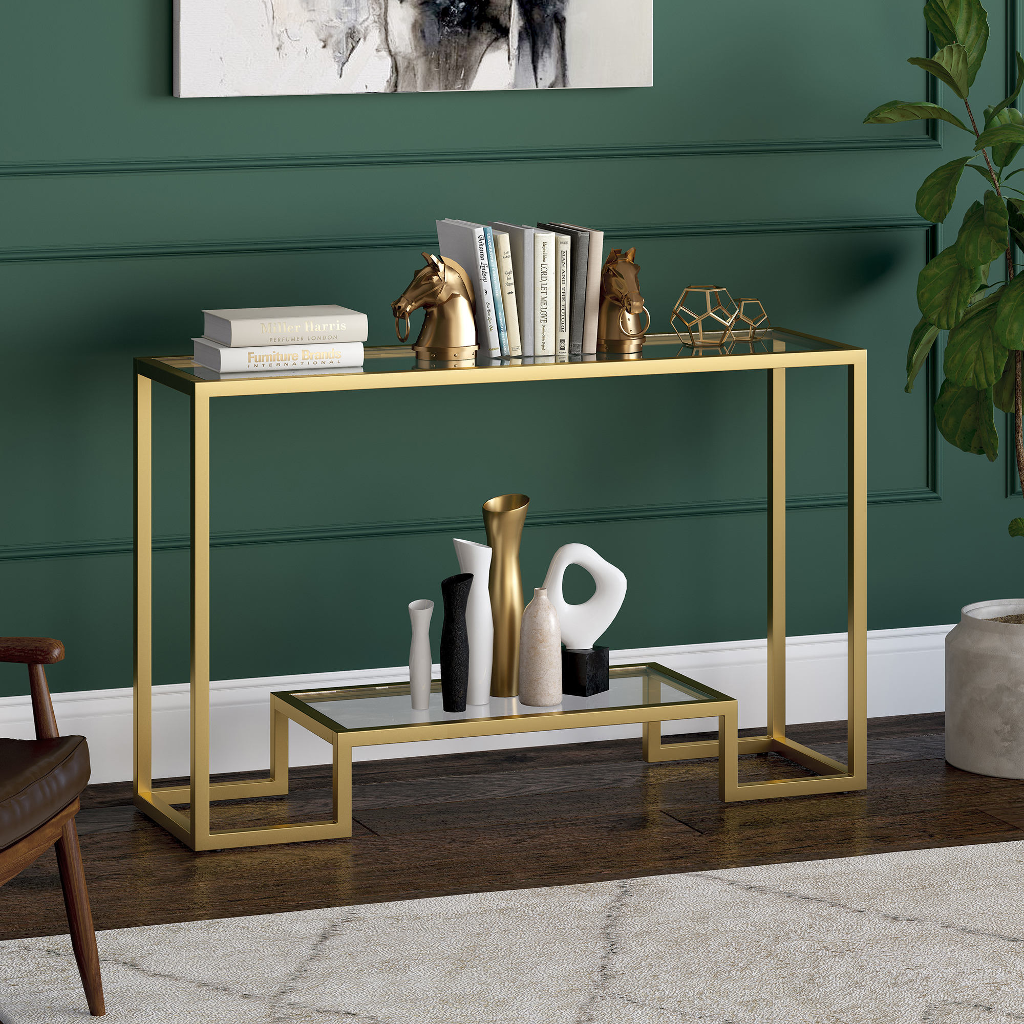 Evelyn&Zoe Athena 47.75" Wide Rectangular Console Table, Brass