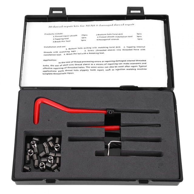 30Pcs Filet Kit de Réparation en Acier Inoxydable Torsadé Clé à Percer Robinet Outil d'Insertion M5x0.8