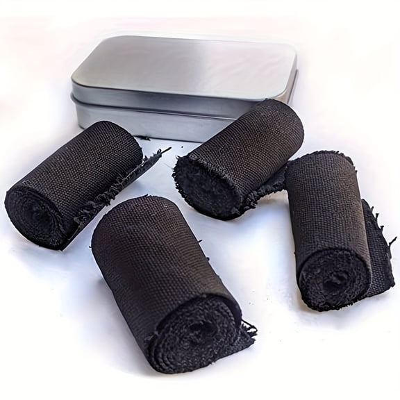 4pcs PSKOOK Charcloth Fire Starter Kit, Carbon Fiber Ideal for Bushcraft Camping & Survival
