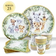 Jungle Theme Safari Baby Shower Decorations, Wild Animal Party Tableware Paper Plates, Napkins, Cups, Serves 25 Guests