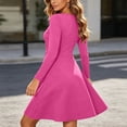 thumbnail image 3 of DeHolifer Women's Dress V-Neck Long Sleeve Solid Color Flowy Casual A-Line Dresses Hot Pink XL, 3 of 7