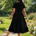 thumbnail image 7 of Ashirexll Womens Summer Dresses, Casual Dresses for Women, Fashion Solid Color Loose Round Neck Short Sleeve Velvet Dress, 7 of 7