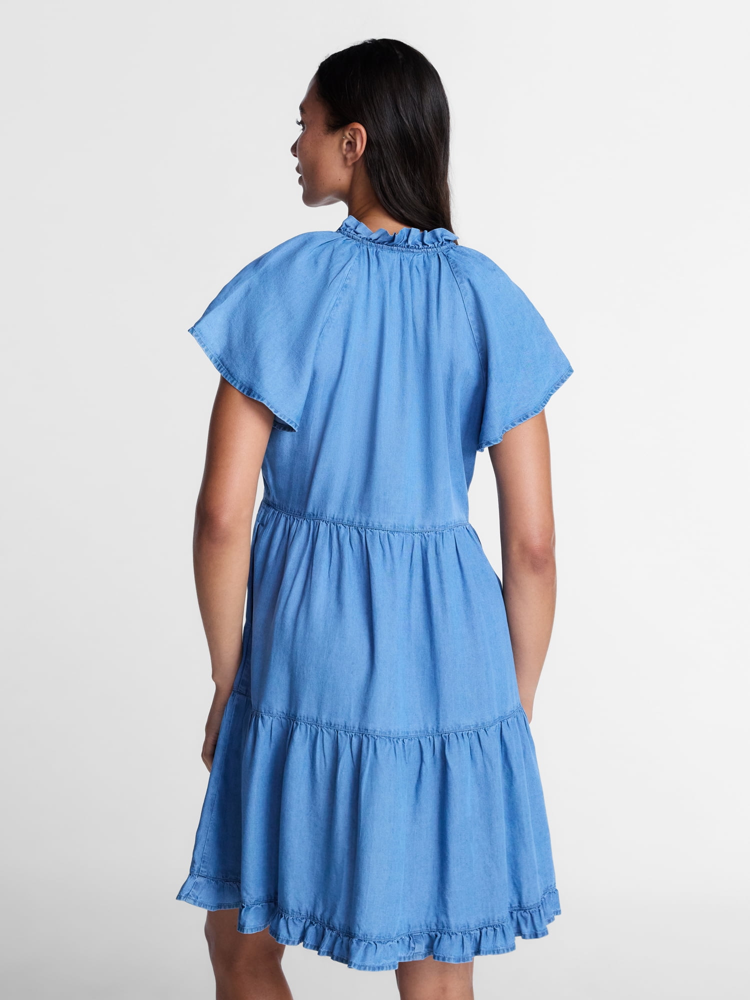 Time and Tru Women's Tiered Mini Dress with Flutter Sleeves, Sizes XS-XXXL