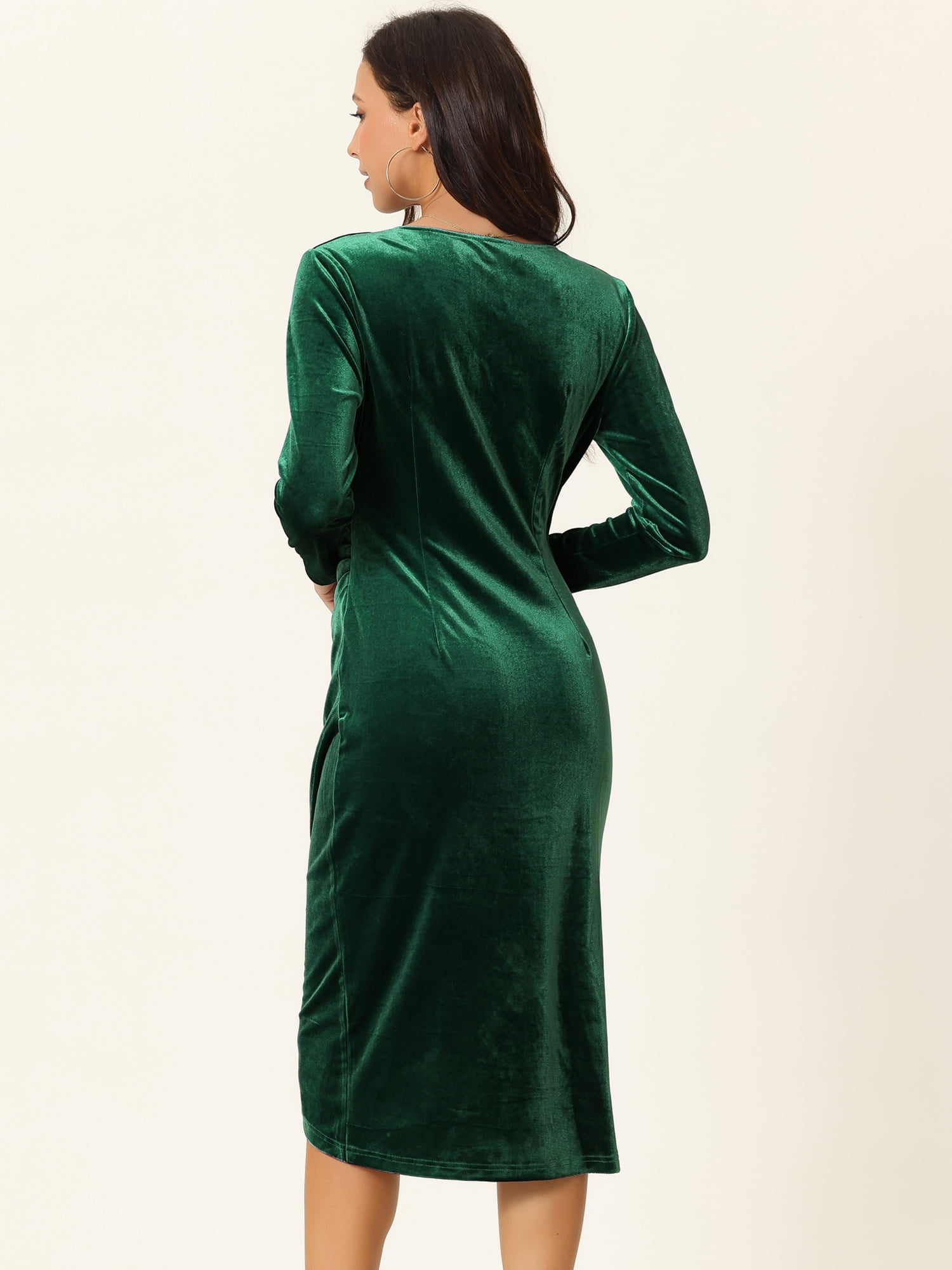 Unique Bargains Women's Elegant Wrap V Neck Ruched Bodycon Cocktail Party Midi Dress XL Green