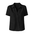 thumbnail image 4 of Guluxicc Women's Linen Lounge Shirts Loose Pullover Collared V Neck Solid Tops for Everyday Wear Summer Casual Outfits, 4 of 6