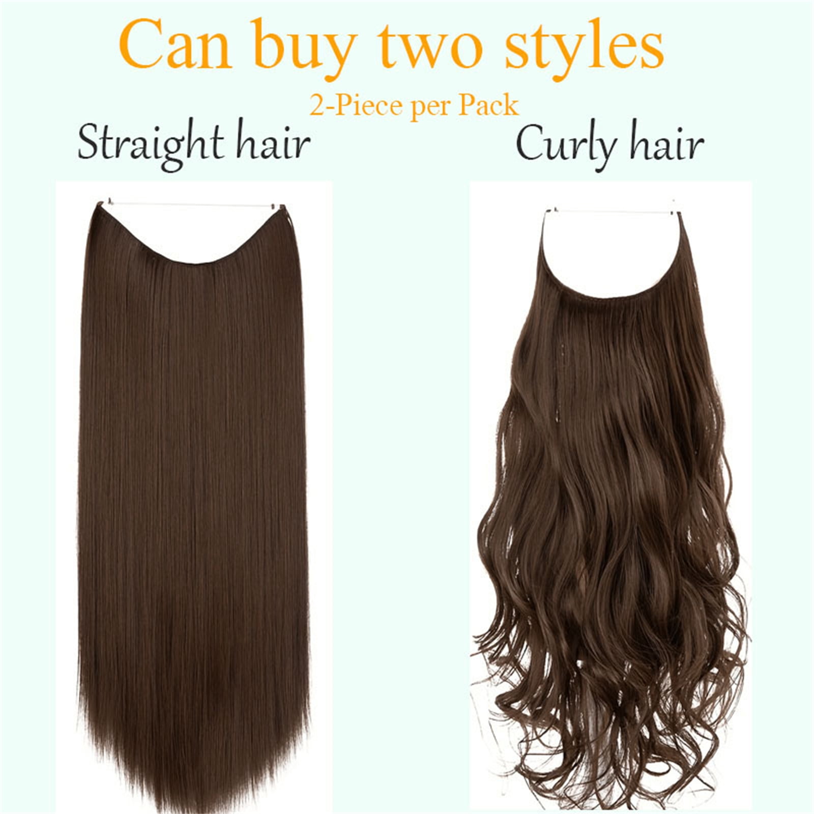 2 Pack 18 In Halo Hair Extensions, Glueless Wigs Pre Plucked Pre Cut, Synthetic Fiber Wig for Women
