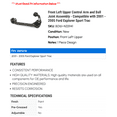 thumbnail image 2 of Front Left Upper Control Arm and Ball Joint Assembly - Compatible with 2001 - 2005 Ford Explorer Sport Trac 2002 2003 2004, 2 of 2
