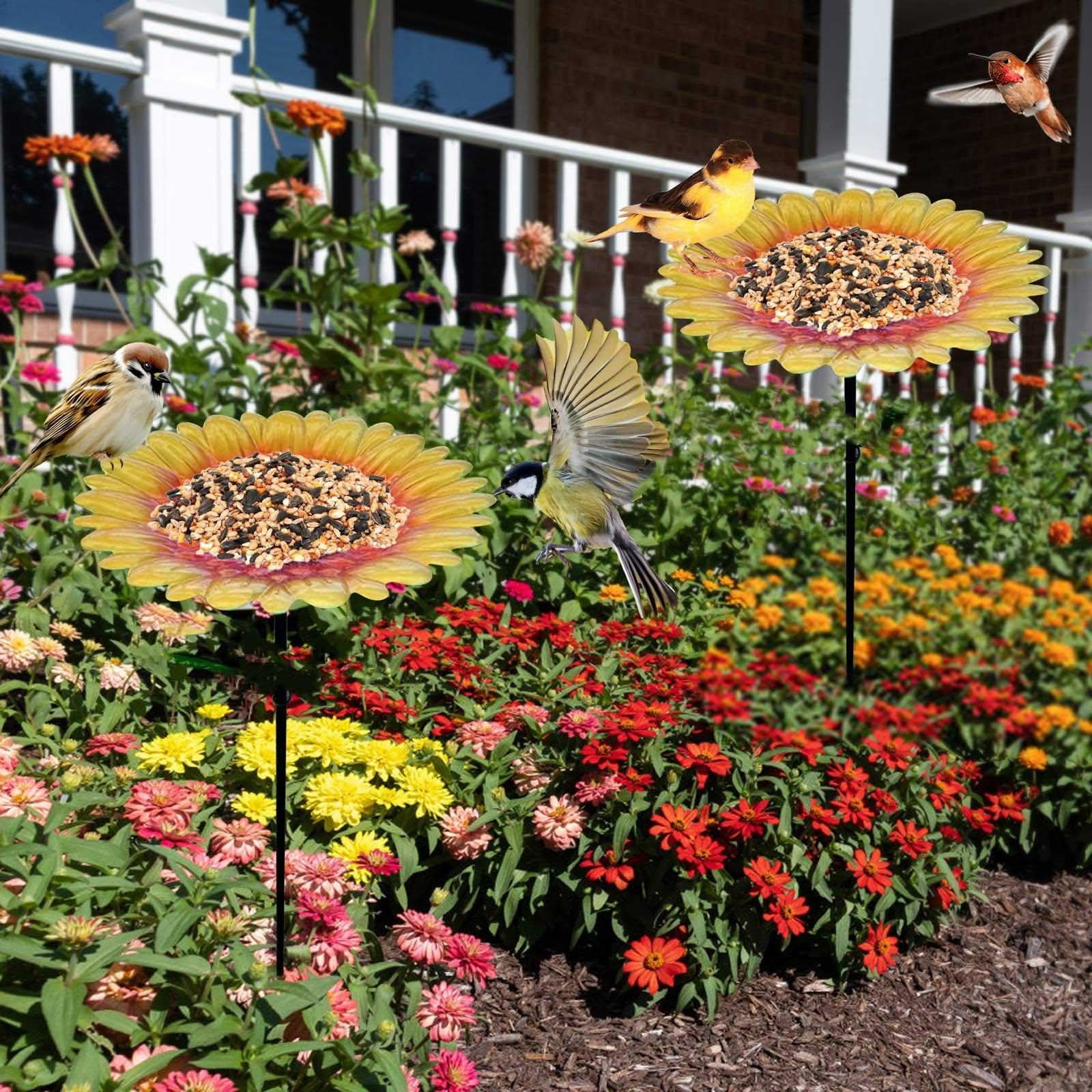 3 Packs Metal Bird Bath Feeder with Stake Outdoor Garden Decor Hummingbird Water Feeder Weatherproof Rustproof Yard Decoration for Patio Lawn Attracting Wild Birds