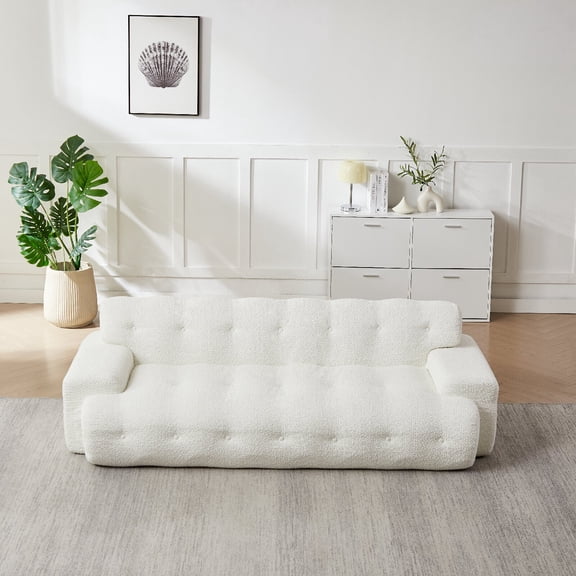 87.4" Cloud Sofa Couch, Oversized 3 Seat Sofa with Button-Tufted Square Arm, Boneless Chenille Comfortable Upholstered Modular Sofa Couches with Deep Seat for Living Room, Apartment, White