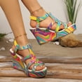 thumbnail image 3 of Rokment Women's Colorful Platform Wedge Dress Sandals 2026 Trendy Casual Leather Chunky High Heels Gladiator Summer Shoes for Beach Vacation D Size 8, 3 of 6