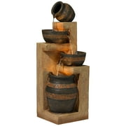 Cascading Bowl and Jug 46 High Large Rustic Indoor Outdoor Decor Faux Stone Floor Fountain with Light LED