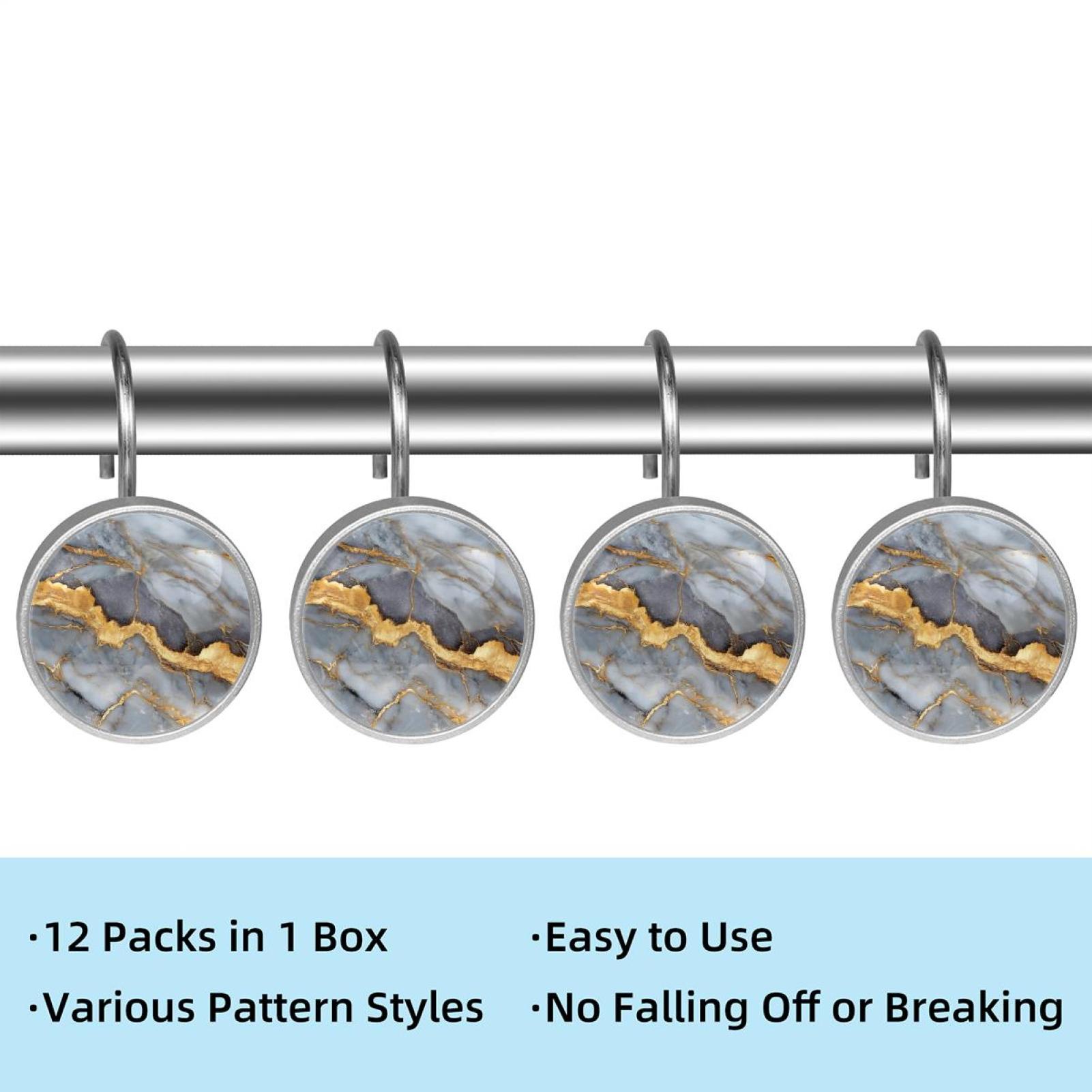 HemaKayy 12 Pcs Shower Curtain Hooks Bathroom Decorative Accessories Gold Marble