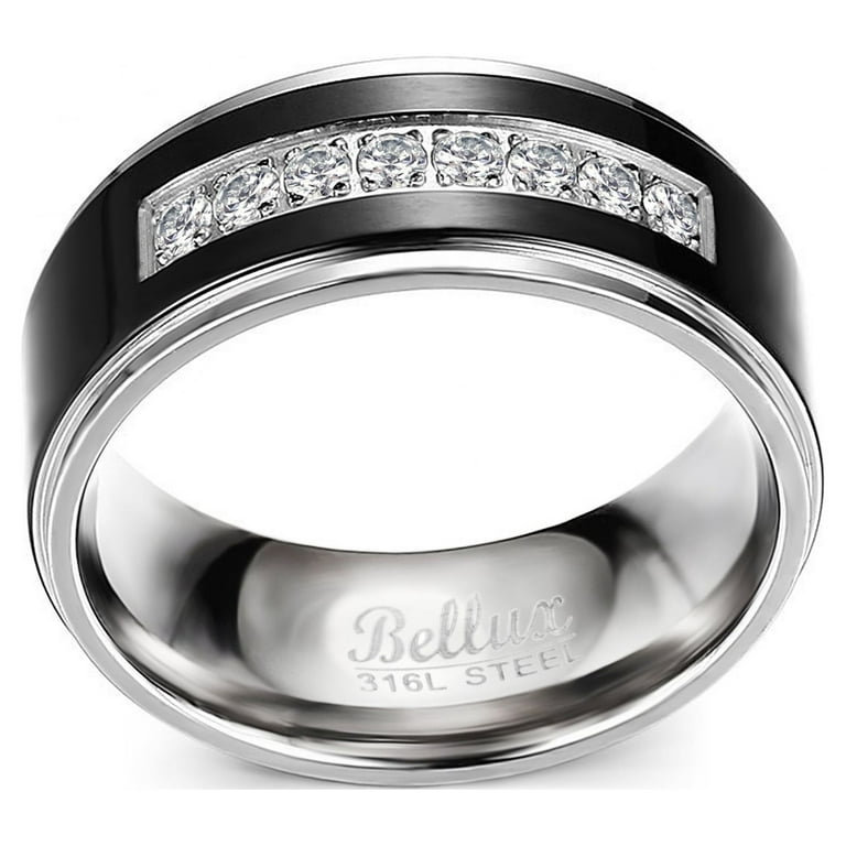 His and Hers Wedding Ring Sets Black Stainless Steel and Titanium Bridal Set  
