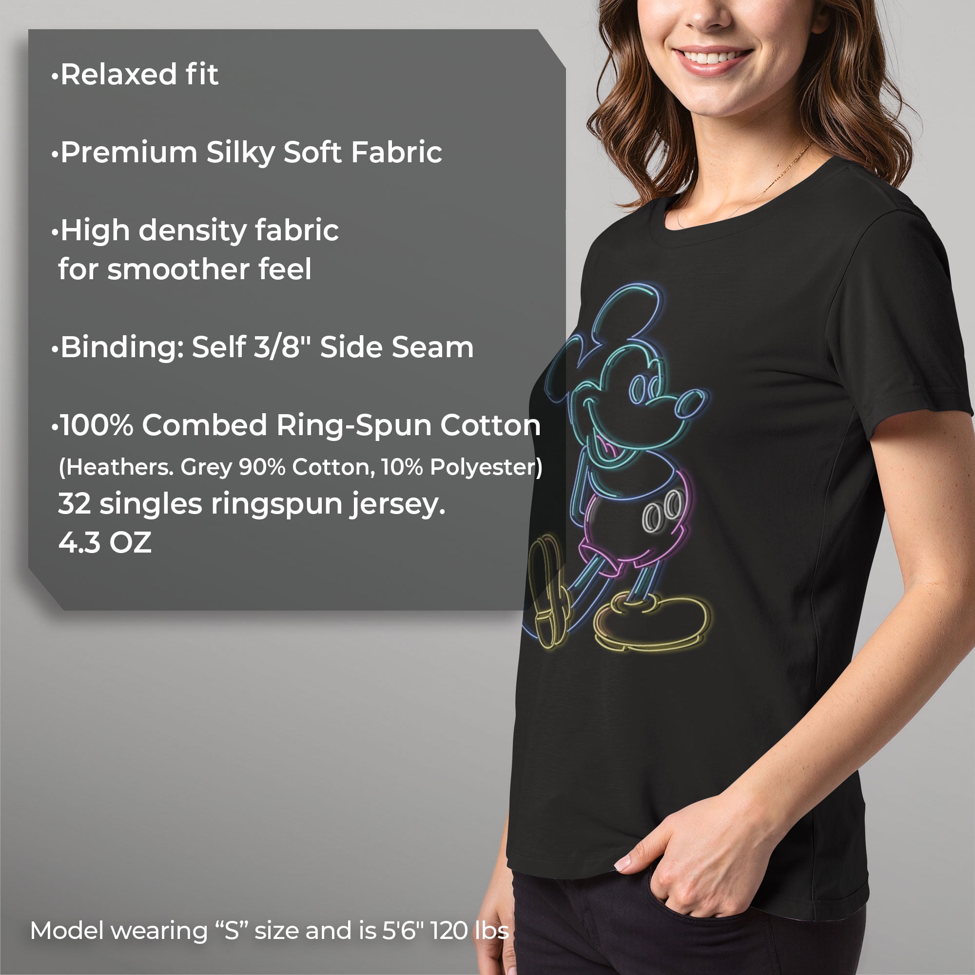 Women's Mickey & Friends Bright Neon Mickey Mouse Outline Graphic Tee Black Medium