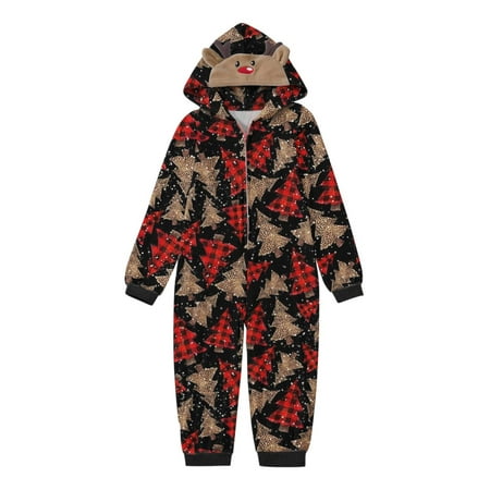 

LINMOUA Christmas Hooded Jumpsuit Pajamas Elk Loungewear Outfits Family Xmas Pjs Matching Sets