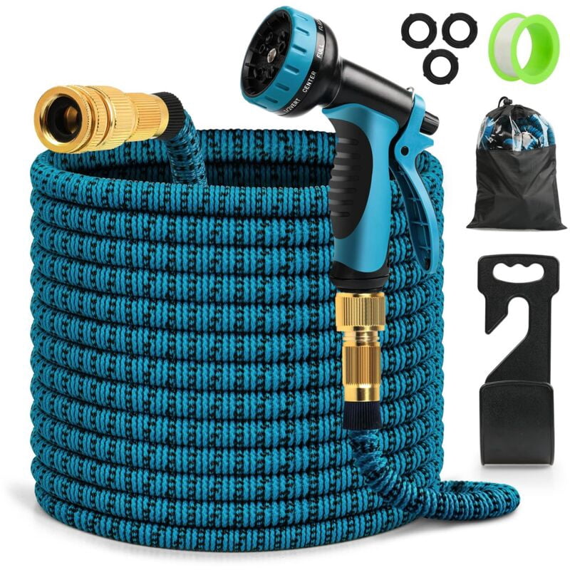 Expandable Garden Hose, Flexible Hose with 10 Function Spray Nozzle, Retractable Car Wash Hose with Solid Brass Connector, 30 Meters