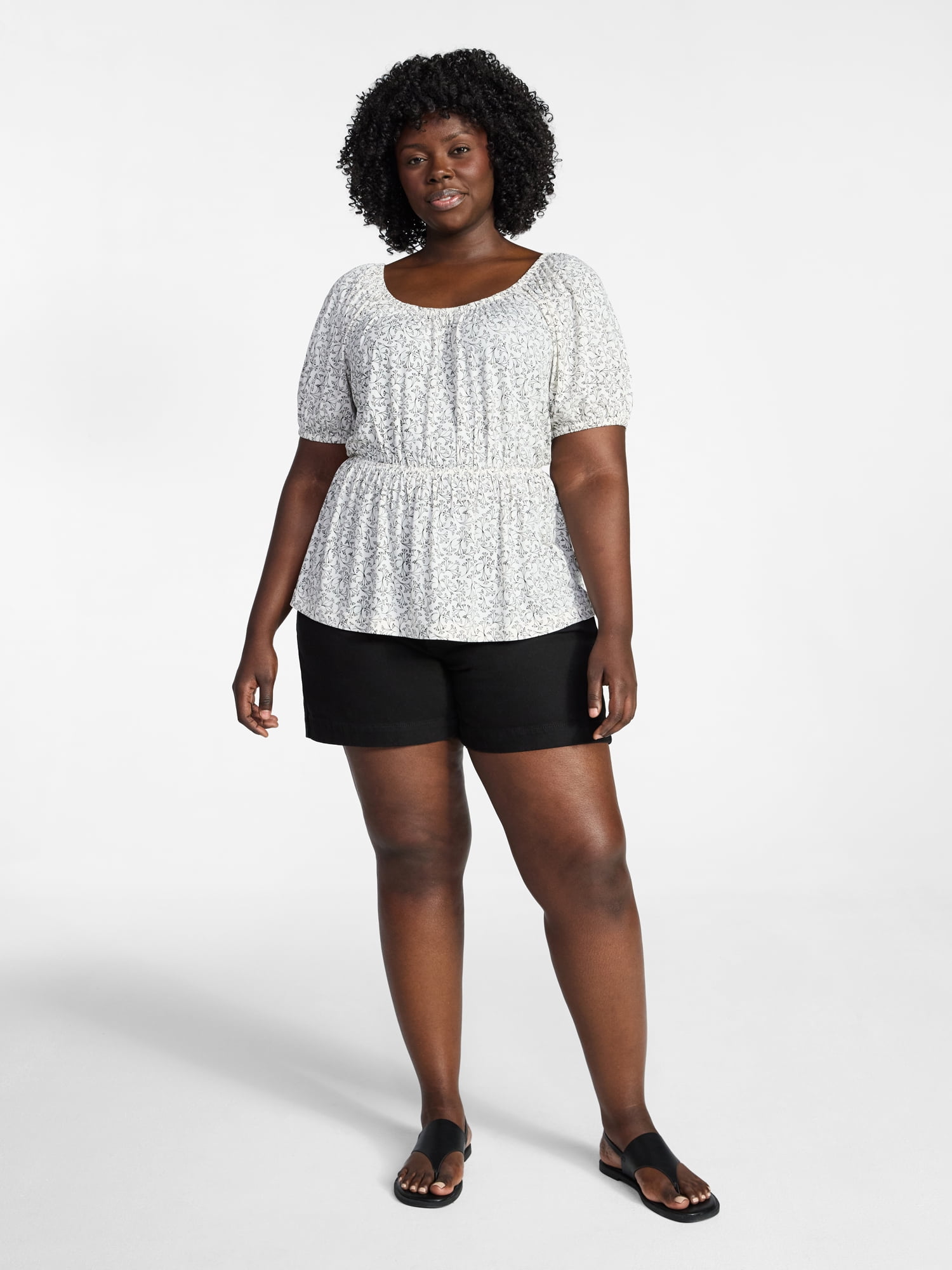 Terra & Sky Women's Peplum Top with Short Puff Sleeves, Sizes 0X-5X