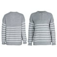 thumbnail image 3 of Women Fall Winter Half Zip Striped Pullover Sweaters Trendy V Neck Oversized Long Sleeve Knit Clothes Grey S, 3 of 6