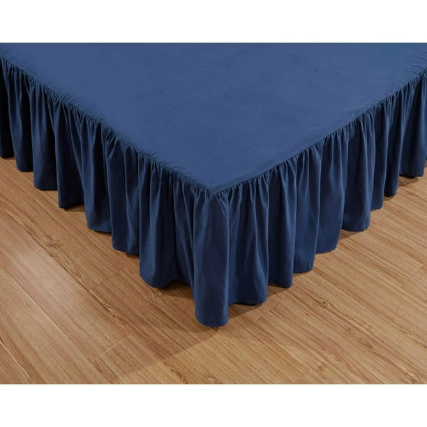 Super Soft Solid Bed Skirt King Size Luxury Brushed Microfiber 14" Navy Gathered Dust Ruffle