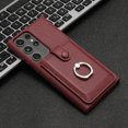 thumbnail image 6 of Compatible with Samsung Galaxy S21 Ultra Wallet Phone Case,360°Rotation Finger Ring Holder Kickstand,with Card Holder,Lychee Pattern PU Leather Durable Shockproof Rugged Phone Case,Winered, 6 of 12