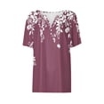 thumbnail image 4 of Stamzod Lightweight Tops & Blouses Fashion Floral Printed Summer V Neck Short Sleeve Pullover Shirts Casual Loose Plus Size Trendy Tops for Women 2025 Wine C XXXL, 4 of 5