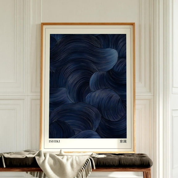 Navy Blue Japandi Wall Art Print, Meditation Room Poster, Wabi Sabi Wall Art, Japanese Wall Art, Peaceful Art, Wall Art Wall Art Decor For Home Office, 8x12 UNFRAMED