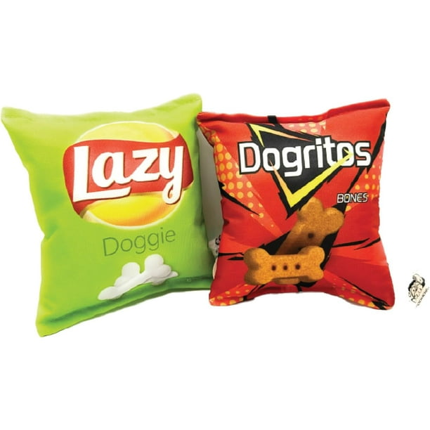 Squeaky Frilly Paper Stuffed Dog Toys, Dogritos and Lazy Doggie Chip