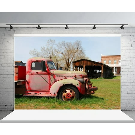 MOHome Polyster 7x5ft Photography Background Rustic Broken Red Truck Grasland Farm Outskirts Near Ghost Town Shaniko Fire Engine in a Field Oregon Intersection Interstate 97 and State 218