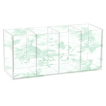 Mint Green Rabbits Acrylic Pen Holder 4 Compartments Clear Pencil Organizer Cup Makeup Brush Holder for Office Desktop Dorm Home