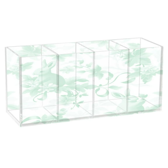 Mint Green Rabbits Acrylic Pen Holder 4 Compartments Clear Pencil Organizer Cup Makeup Brush Holder for Office Desktop Dorm Home