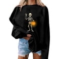 thumbnail image 2 of Riecok Womens Long Sleeve Sweatshirts Halloween Skeleton Print Pullover Spooky Season Crewneck Tops Funny Fall Outfit, 2 of 3