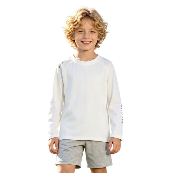 XKHAZA Teens Raglan Sleeve Sport Shirt, Long Sleeve Crew Neck Top, Trendy Athletic Tee for School Sports & Training