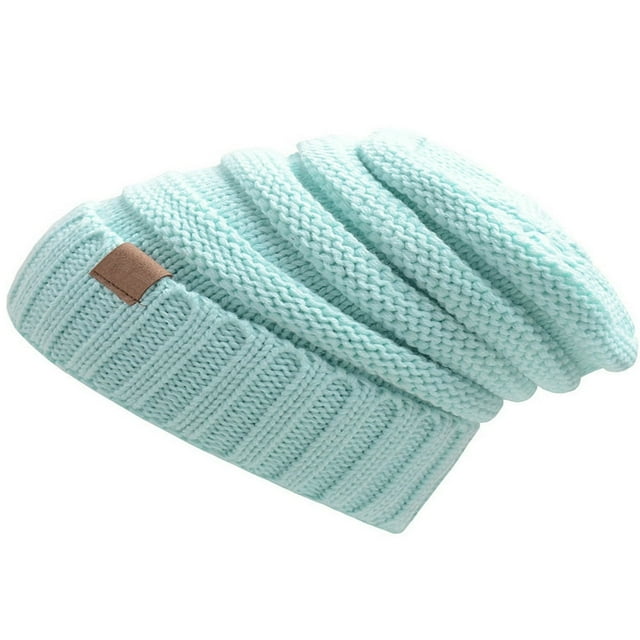 Bonnet d'Hiver Ample et Chaud pour Femmes, Tricoté, Vert Menthe, Taille Unique