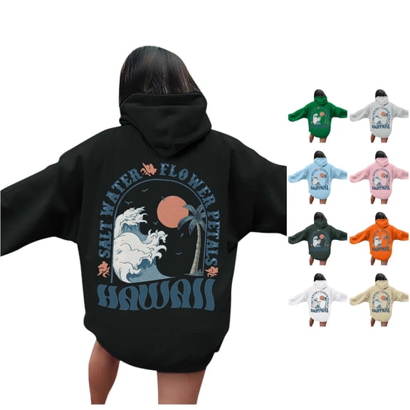 SONXAHE Women's Back-Wave-Print Hoodie Oversized-Fit Hoodies Beach Vacation Hooded Sweatshirt