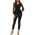 thumbnail image 2 of INSPIRE CHIC Women's Mesh Long Sleeve V Neck Ruffle Hem Peplum Top with Belt, 2 of 6