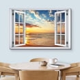 thumbnail image 3 of wall26 Canvas Print Wall Art Window View Vibrant Blue Orange Sunset Beach Shore Wilderness Nature Photography Realism Scenic Landscape Colorful Multicolor for Living Room, Bedroom, Office - 32"x, 3 of 5