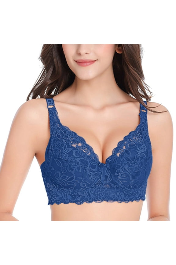 adviicd Seamless Bras for Women Minimizer Bras for Women Full Coverage Underwire Bras Plus Size,Lifting Lace Bra for Heavy Blue 95C