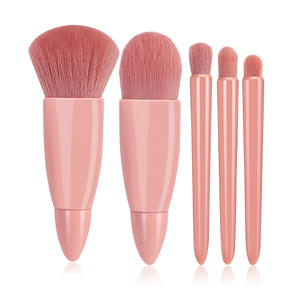 Ruiboury 5 Pieces Makeup Brushes Fiber Plastic Handle with Mirror Powder Foundation Make Up Eyelash Brush Beginner Cosmetics Supplies