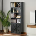 thumbnail image 3 of Oneinmil 6 Shelf Bookcase with Doors 71in Tall Bookshelf for Home Office, Black, 3 of 8