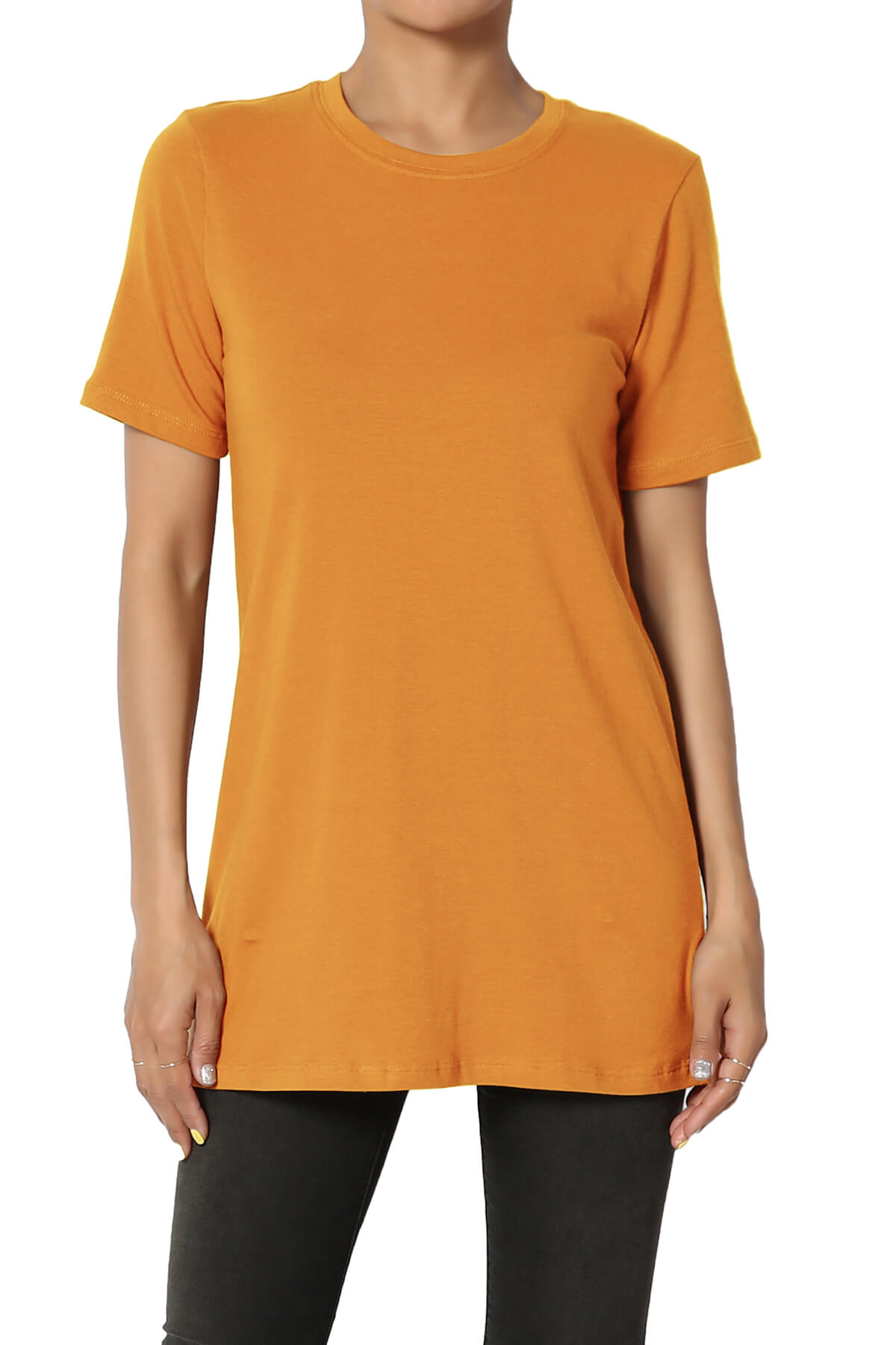 Women's PLUS Basic Cotton Span Crew Neck Relxed Slim Fit Tee Tunic