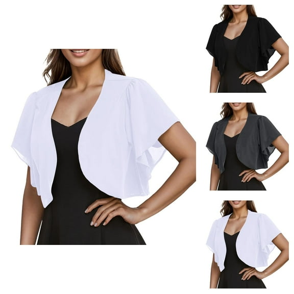Minimalist Cardigan for Women Lightweight Chic Spring Open Front Cardigans Women Fashion Solid Short Sleeve Cropped Bolero Open Front Chiffon Cardigan