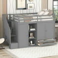 thumbnail image 3 of Euroco Wood Twin Loft Bed with Wardrobe, Shelf and Drawers for Bedroom, Gray, 3 of 15