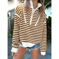 thumbnail image 4 of Women Striped Half Zip Long Sleeve Ribbed Knit Pullover Comfy Casual Light-Weight Tops Fall Fashion Brown S, 4 of 8