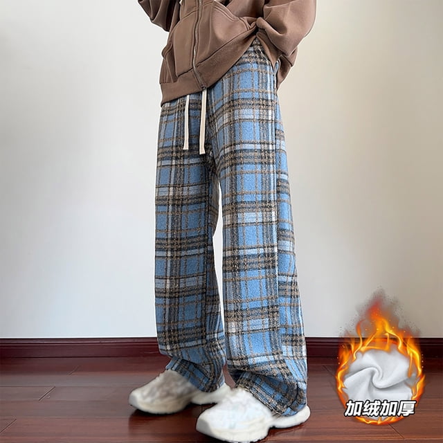Pantalones de pijama largos de poliéster para hombre, informales, con estampado a cuadros, holgados y deportivos.